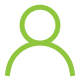 Green outline of person icon with curved line below head