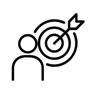 Icon of a person with a target and arrow, representing goals, precision, or achievement.