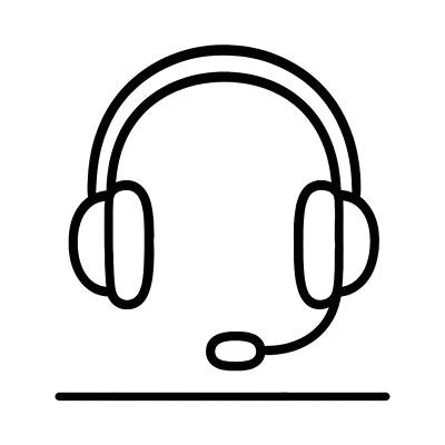 Simple black line icon of a headset with microphone, symbolizing customer support or communication services