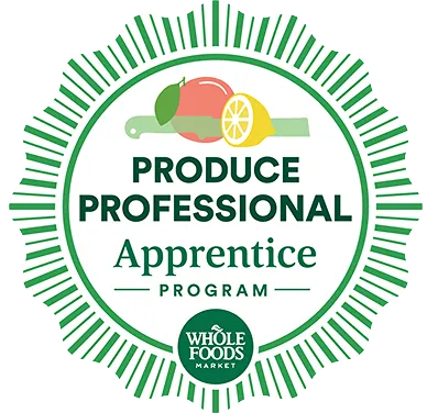 Whole Foods Market Produce Professional Apprentice Program badge featuring fruit and a knife.