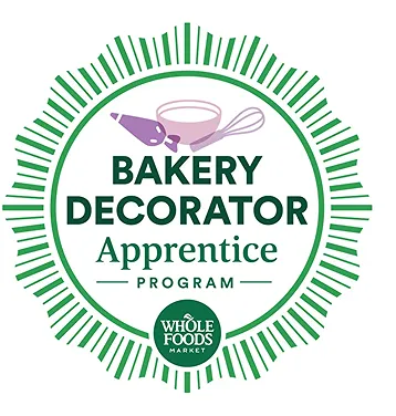 Bakery Decorator Apprentice Program logo with icing bag, mixing bowl, and Whole Foods Market branding