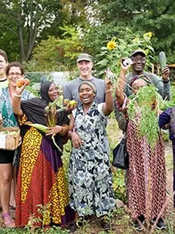 Group of people harvesting vegetables, representing prosperity and profit.