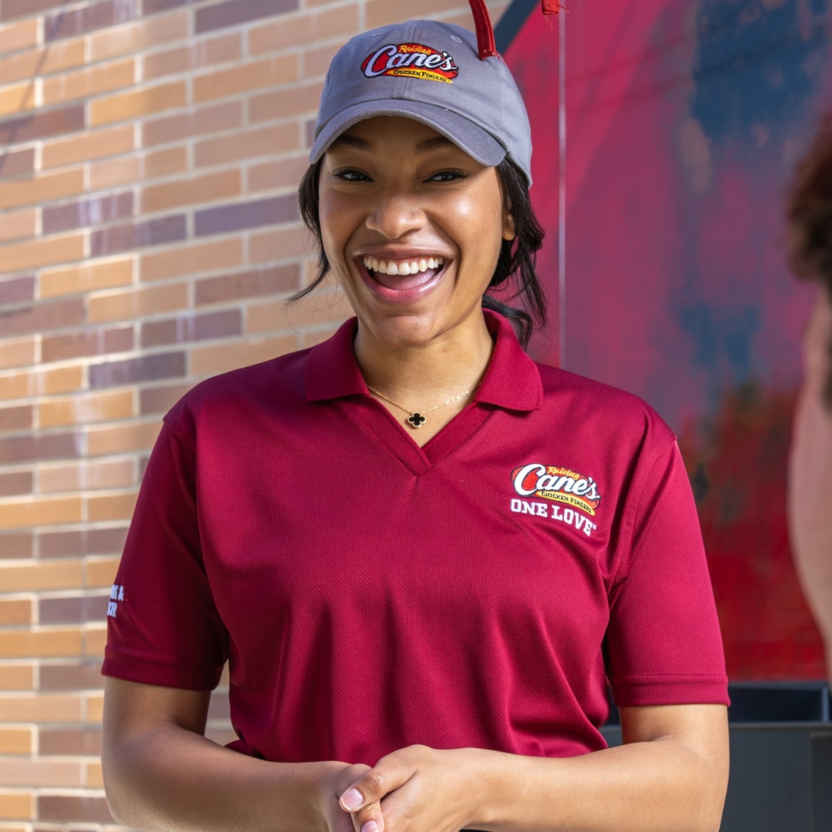 a female employee smiling