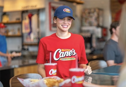 a female employee smiling