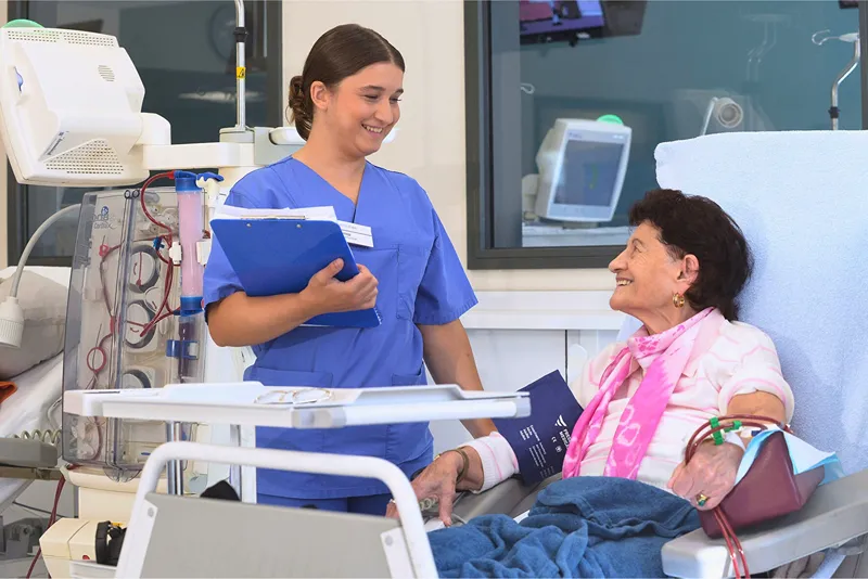 The nurse is taking care of the patient.