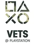 "PlayStation VETS logo, featuring the PlayStation logo with a camouflage pattern and the words 'VETS' in white."