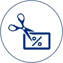 Scissors cutting percentage sign on card icon