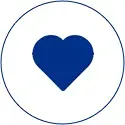 Blue heart inside circle on white background