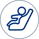 Icon of child in car seat with harness fastened