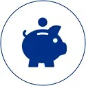 Blue circle with piggy bank icon inside it