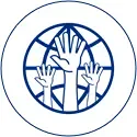 Hands reaching up in circle with globe background
