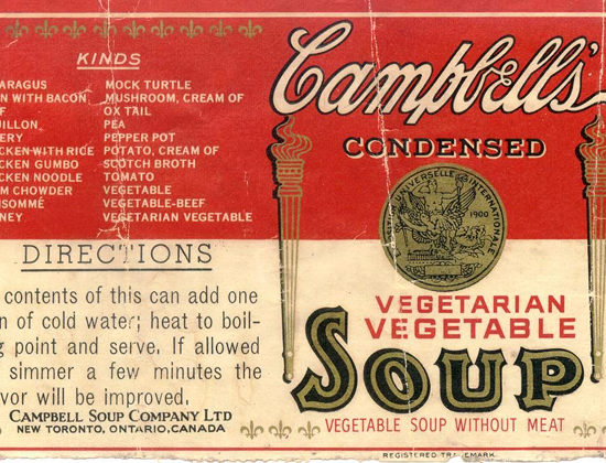 Campbells' condensed vegetarian vegetable soups package