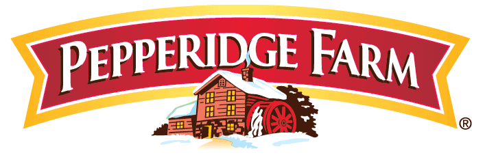 Pepperidge Farm logo featuring a red banner and snowy gristmill