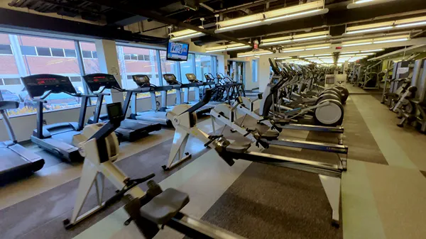 Our headquarters fitness center with treadmills and rowing machines