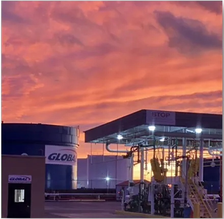 Photo of large fuel producing facility at sunset