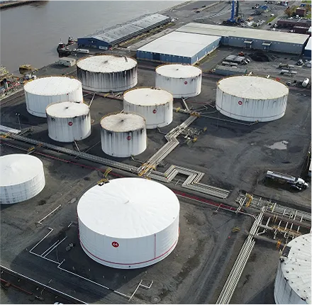 Ariel view of a series of fuel containers