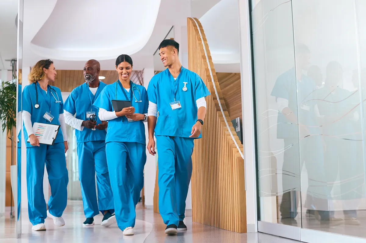 A group of medical professionals walking together