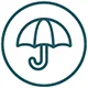 Outline of an open umbrella inside a teal circle symbolizing protection and insurance.