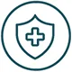 Medical shield with a cross symbol representing health insurance coverage