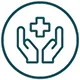 Healthcare advocacy symbol with caring hands holding a medical cross