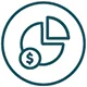 Circle icon representing a pie chart with a dollar sign in one section, symbolizing financial planning for a 401k workplace savings plan